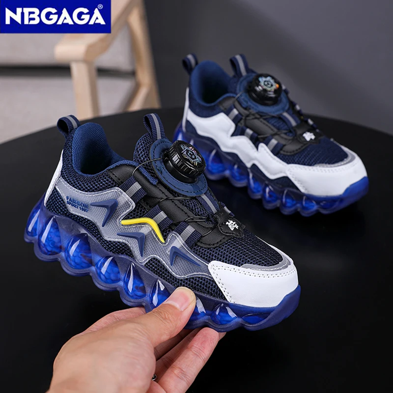 Children's Boys Sneakers with Rotating Buckle Design Summer Breathable Casual Tennis Sports Shoes for Kids Outdoor