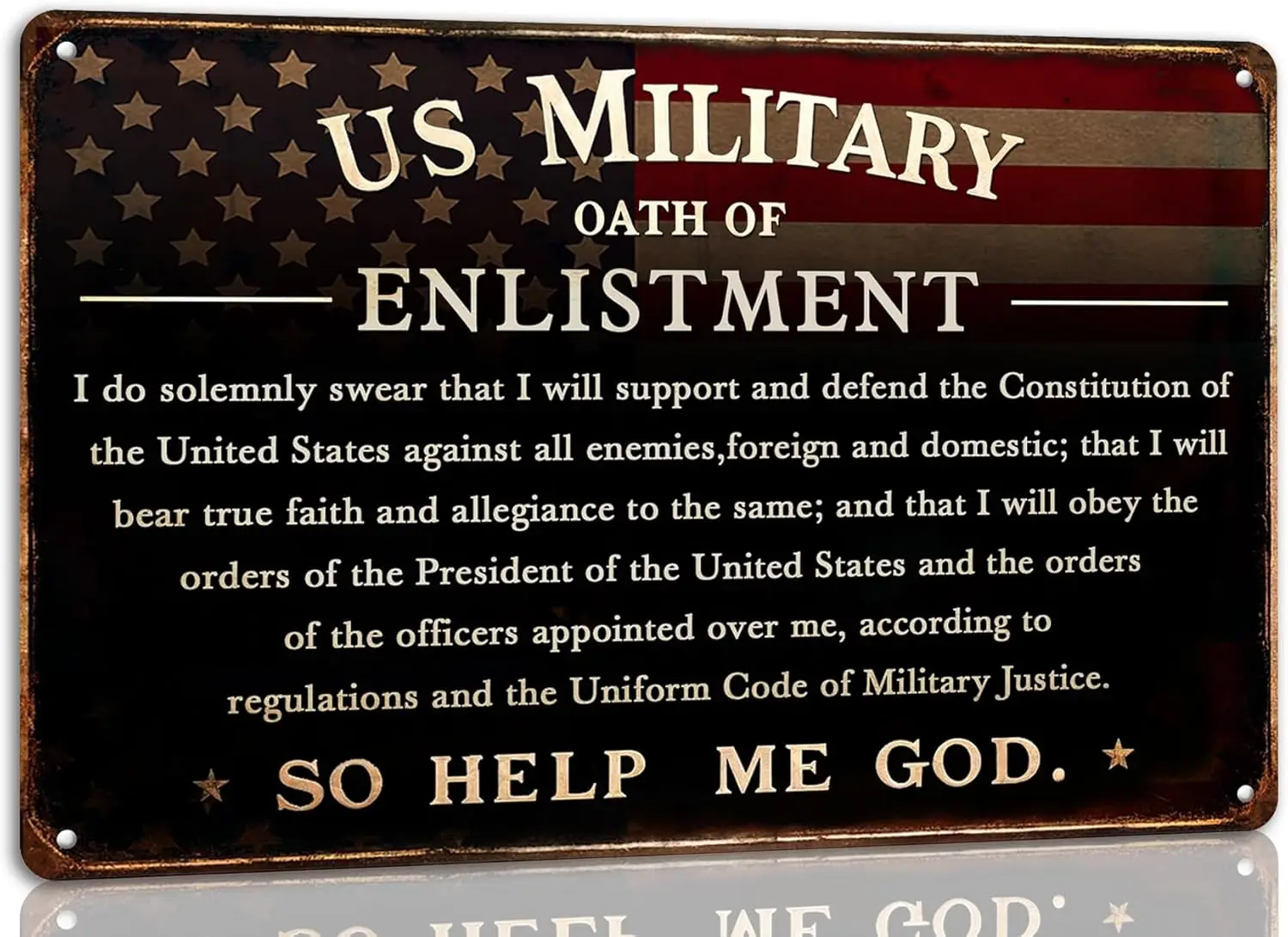 Military Oath of Enlistment Metal Tin Sign Memorial Day Wall Art Decoration American Flag Poster With Patriotic Quote Gift for M