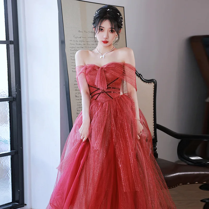 

2025 New Summer Red Engagement Evening Wedding Party Formal Dress Host Bride Floor Length Gown Vestido Vestidos Formales Fiesta