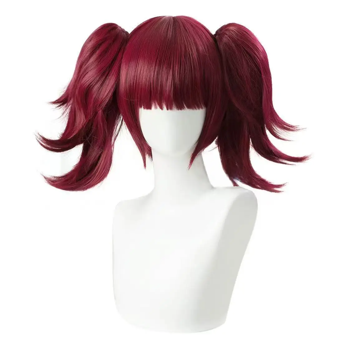 Anime Black Butler Mey-Rin Cosplay Wig Wine Red Double Ponytail Cos Hair For Anime Cosplay Halloween Party Comic Con