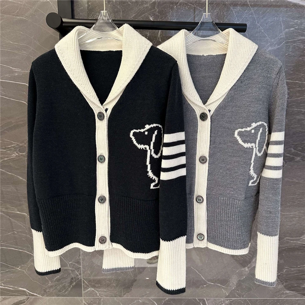 

Premium Wool Version Embroidered Youthful Sweater Jaet College Sle Knitted Open Cardigan Women's Four Bar Little Dog
