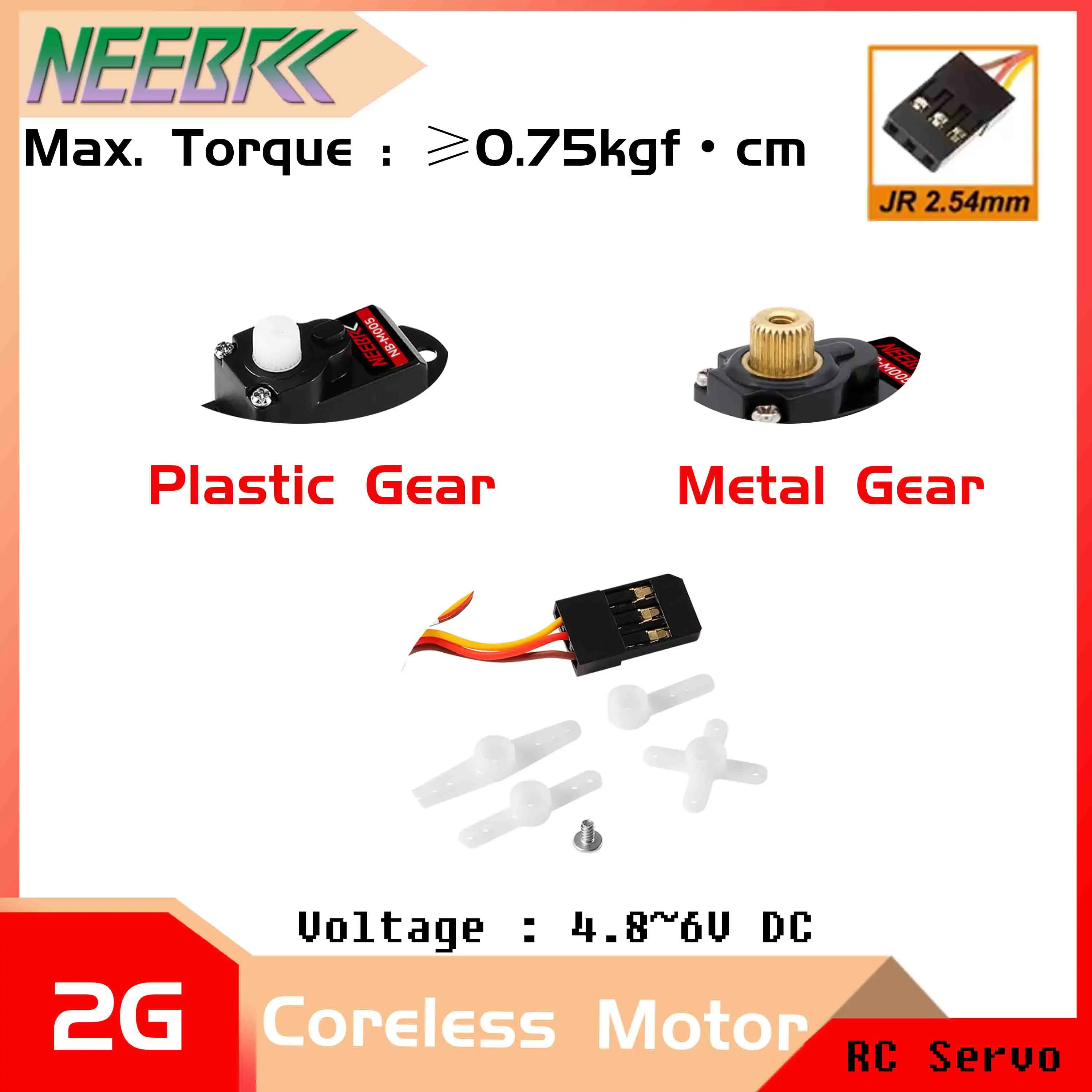 NEEBRC 2g Digital Servo Plastic/Matel Gear Coreless Motor 4.8~6V JR Plug for RC Plane Drone Helicopter Fixed-wing Upgrade Parts