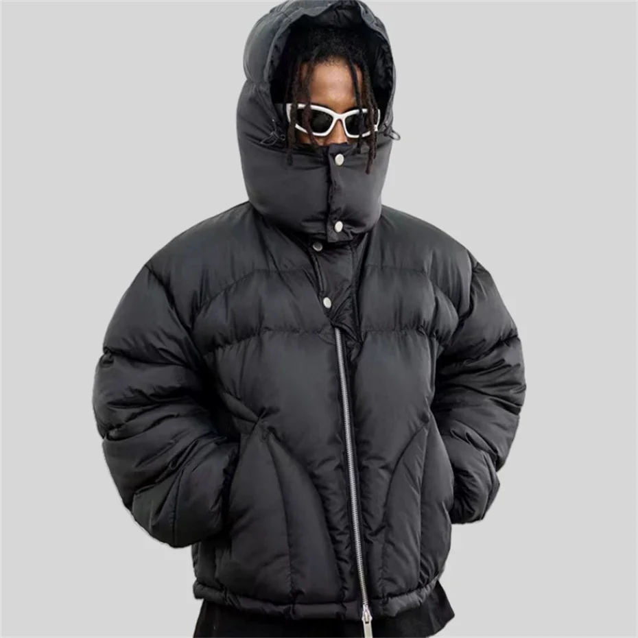 Winter Parka Men Harajuku Thick Padded Jacket Coat Men Oversized Hip Hop Streetwear Zip Up Hooded Snap Button Jackets Unisex