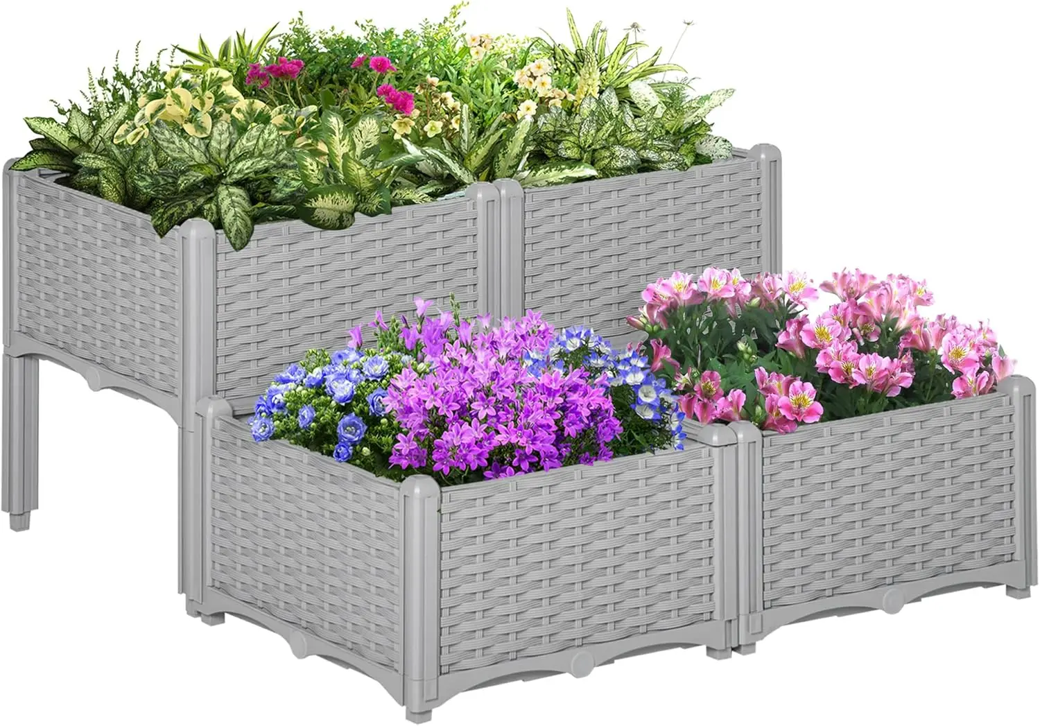 

4-компонентная приподнятая садовая кровать с ножками, приподнятая кровать для выращивания цветов, трав и овощей, серая