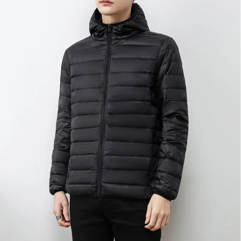 Thin Down Jacket Men Clothing Autumn Winter Coats Hooded Casual Duck Fashion Black Short Coat Parkas Zm698