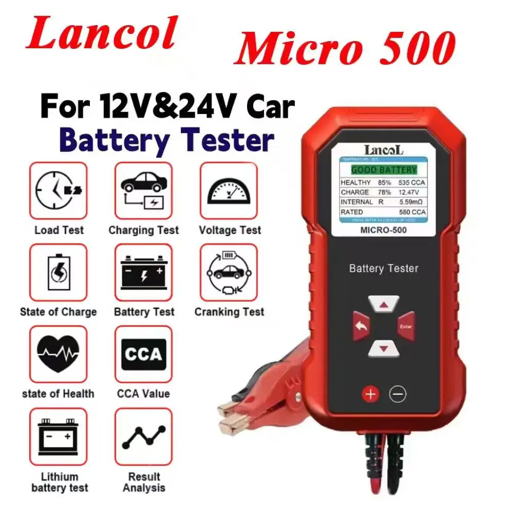 

Lancol Micro 500 12V 24V Car Battery Tester 40-3000 CCA Lithium Lithium Lead Acid Load Test Battery Analyzer Diagnostic Tools