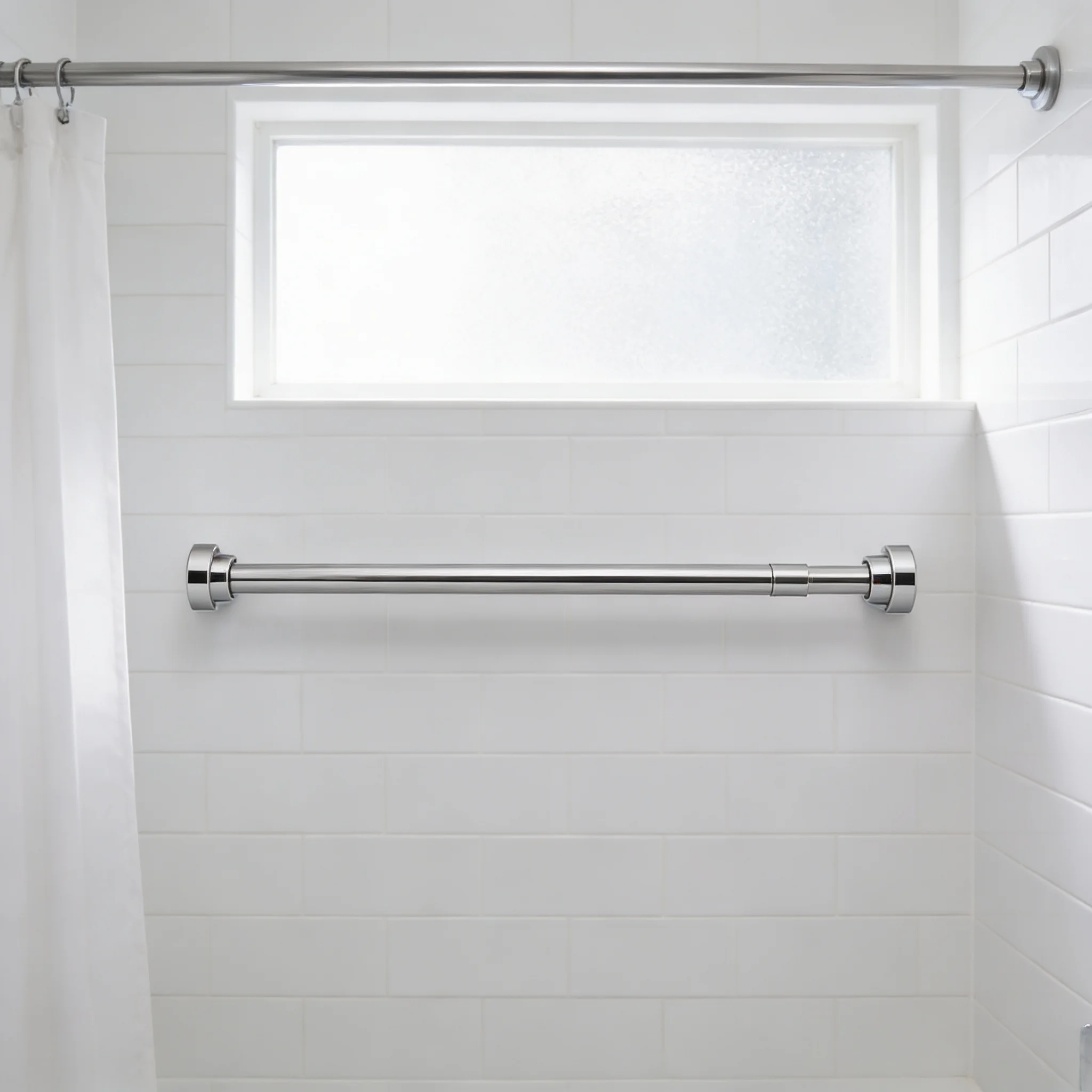 Adjustable No-Drill Shower Curtain Rail Stainless Steel Easy Installation Curtain Rod Spring Loaded Extendable Telescopic Poles