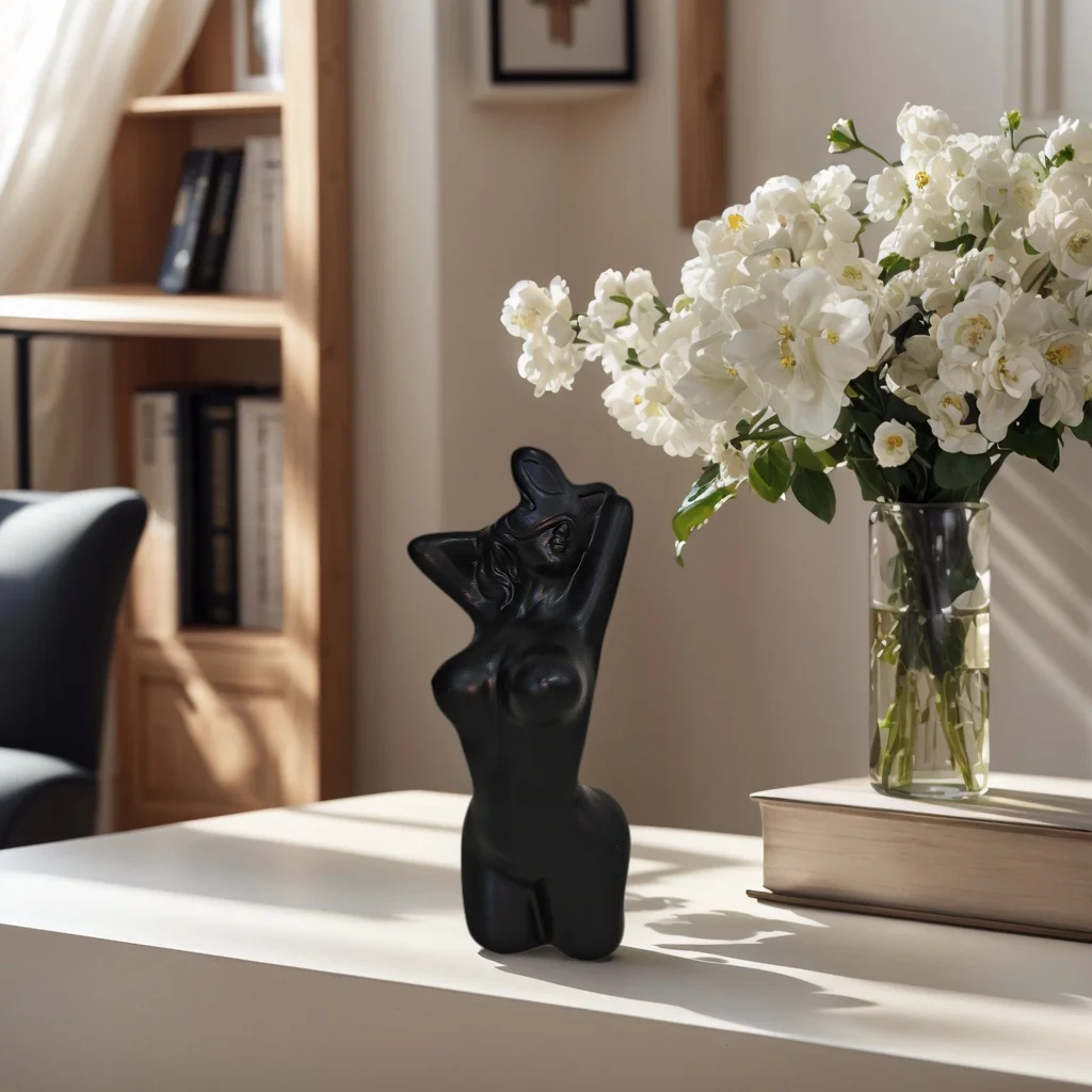 1 Piece of Artistic Human-Shaped Vase Ornament, Black and White Minimalist Style, Living Room Tabletop Flower Arrangement Vessel, Creative Home Decor Art Display Item - view 3