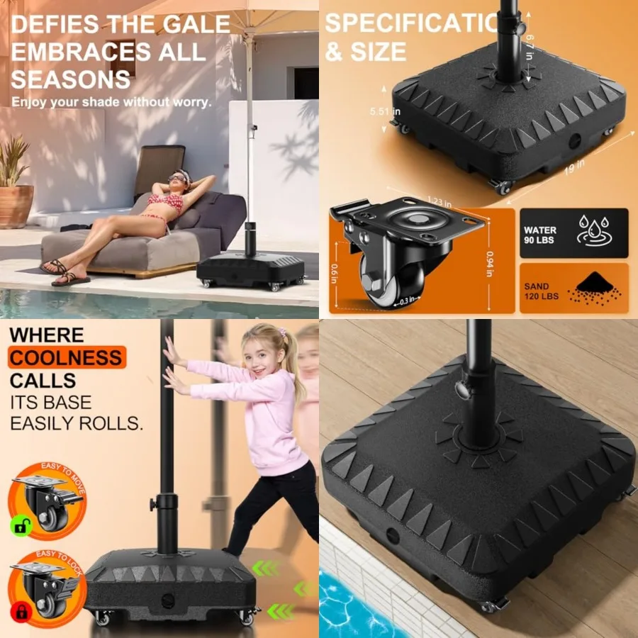 

Premium Patio Umbrella Base with Wheels, 120lbs Weighted Umbrella Stand Outdoor Base, Heavy Duty Umbrella Base, Easy Move Outdo