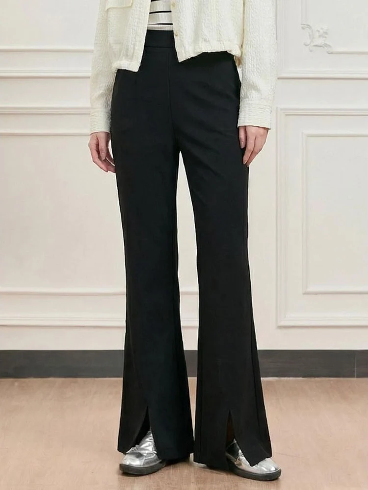plus Size Women's Black High Waist Split Micro Flared Pants Loose Casual  Hoof Pants Elegant Drapey Slimming Effect