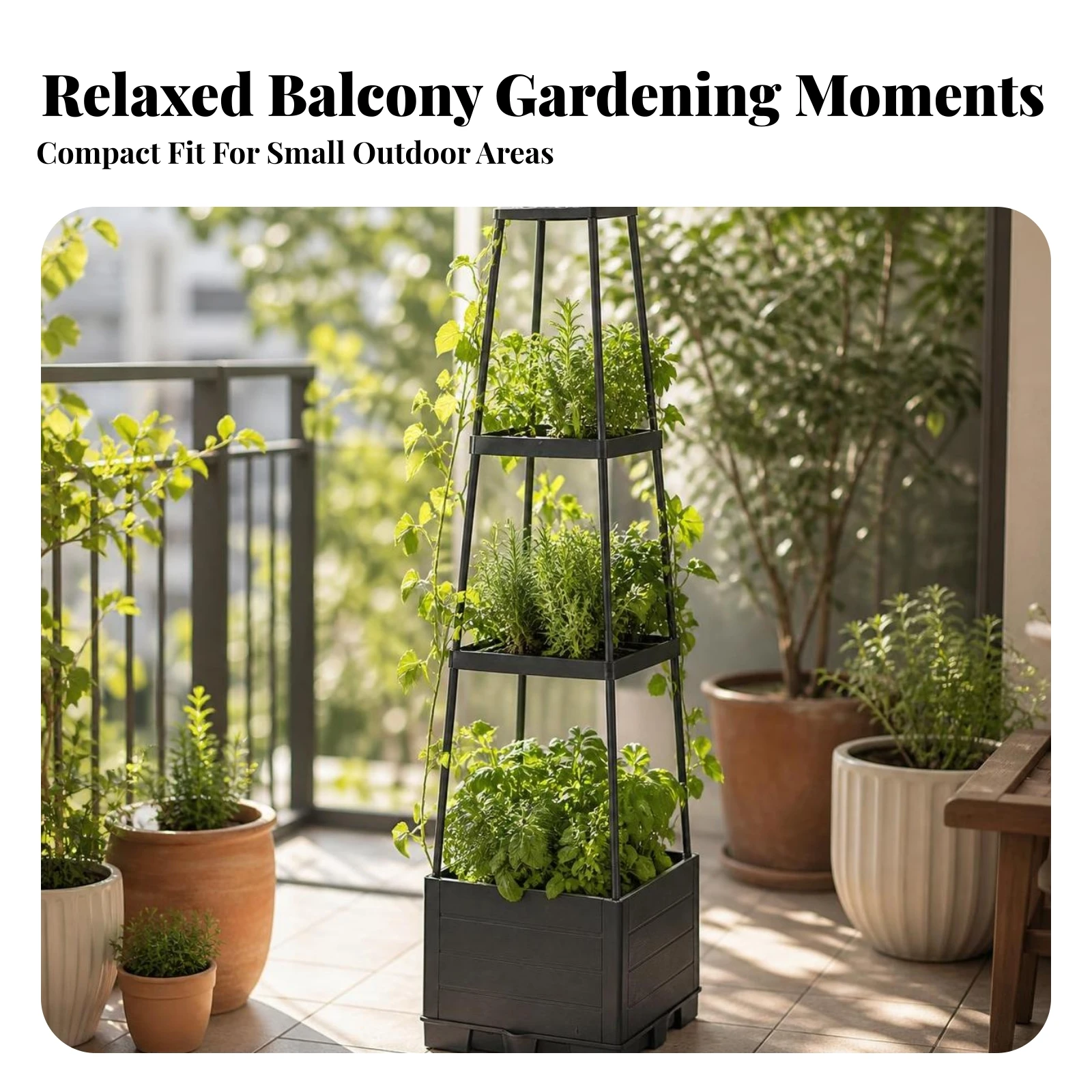 Raised Garden Bed Space-Saving Planter with Climbing Frame Square Planter with Trellis Freestanding for Home Gardeners, Balcony