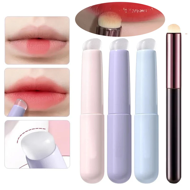 2pcs Silicone Lip Brush & Soft Bristle Lip Brush Set Round Head Q Soft Lipstick Applicator Lipstick Smudged Concealer Brush