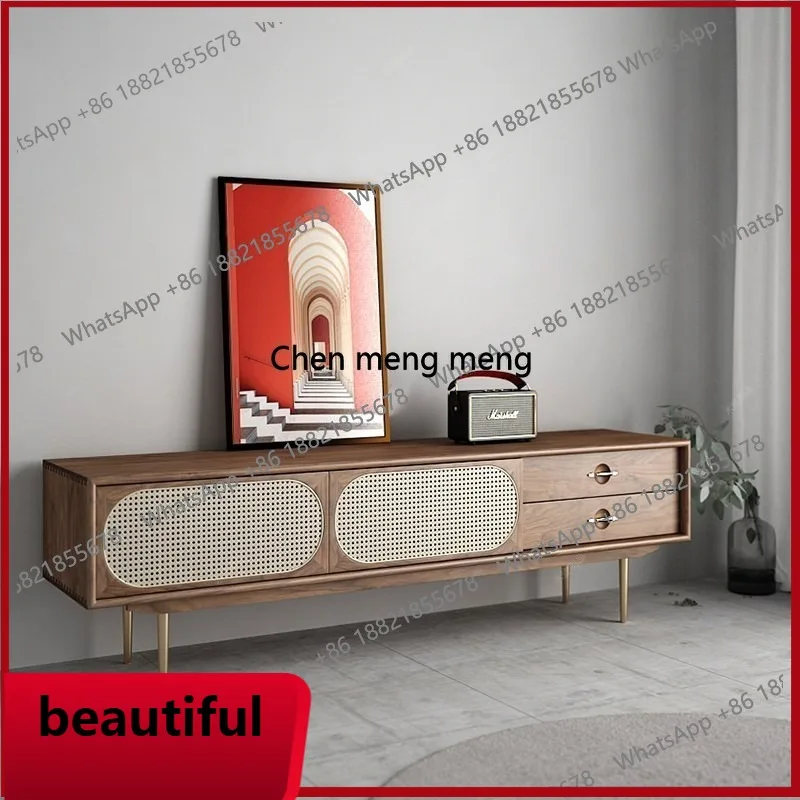 

X Black walnut solid wood, rattan TV cabinet modern, simple, home furnished floor cabinet