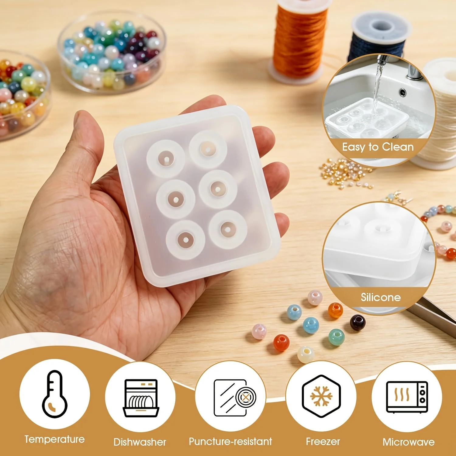 Two Perforated Spherical Silicone Bead Molds, Circular Epoxy Resin Molds, Suitable for Jewelry and Gemstone DIY Projects - view 6