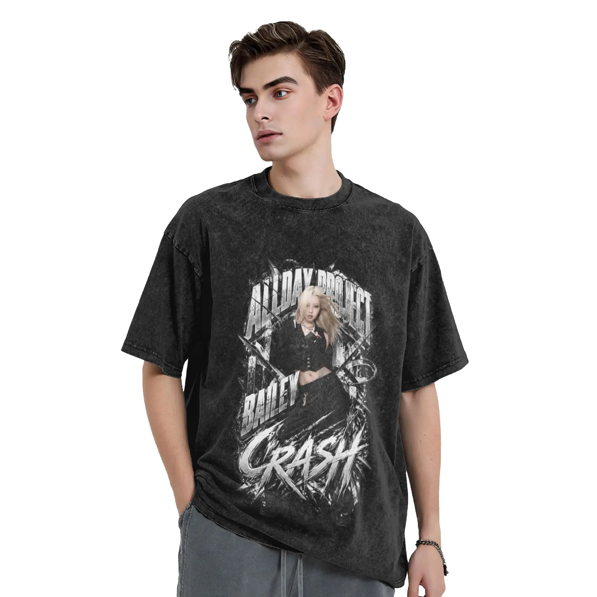 Edgy ALLDAY PROJECT Bailey Crash Steel Text Art Classic Trendy A Vintage Oversized Cotton Unisex T-Shirts