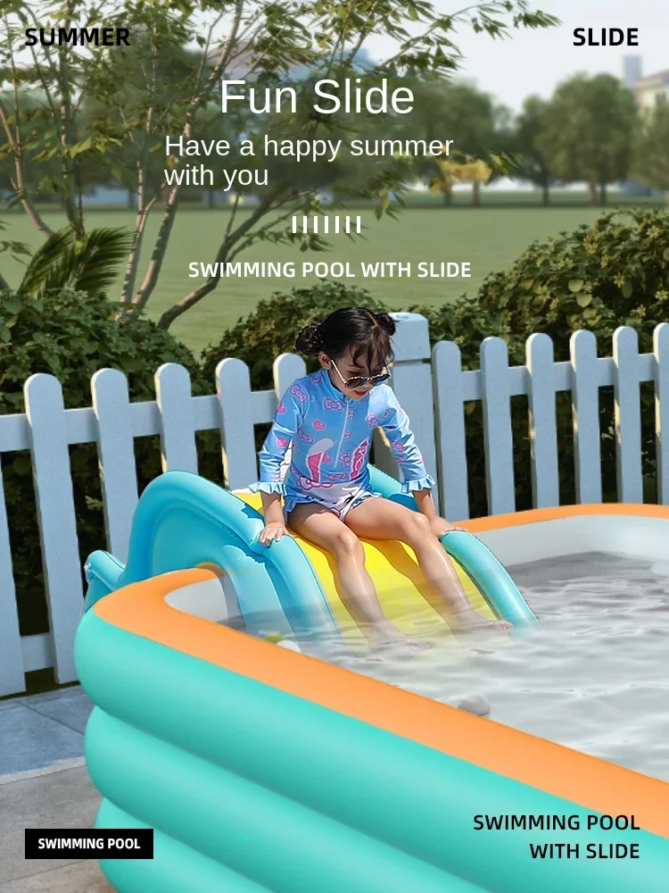 Inflatable swimming pool for children's household, baby indoor swimming bucket, outdoor, large adult and child slide pool