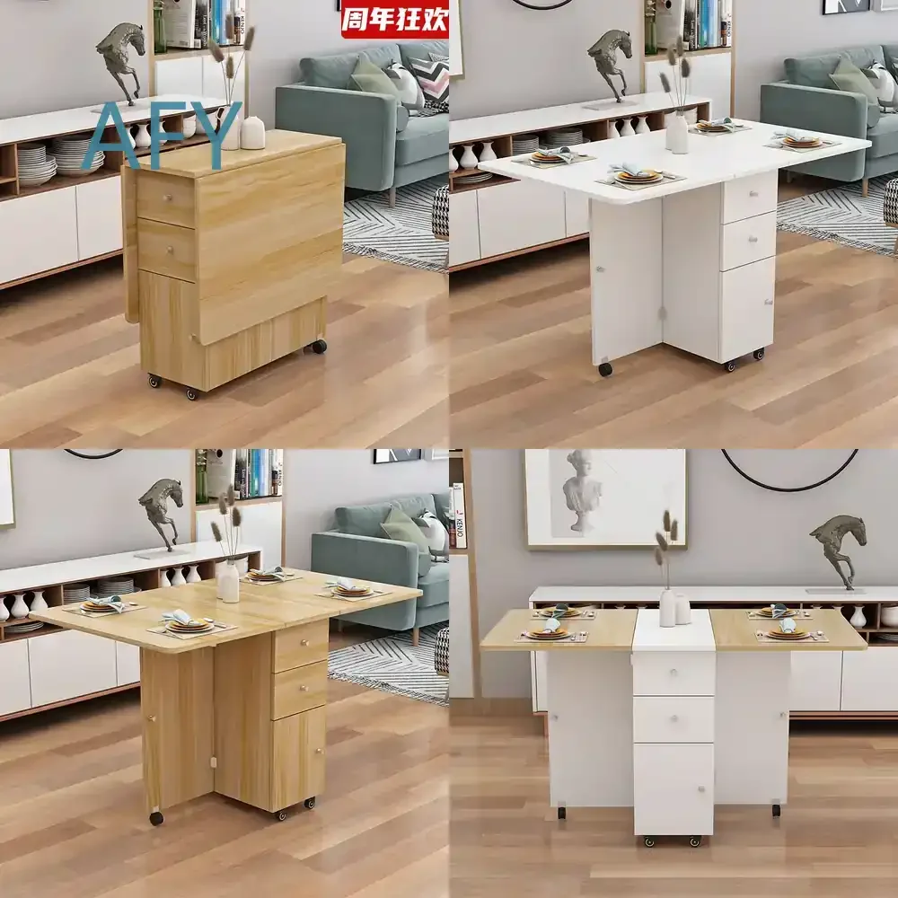 Telescopic Folding Dining Table for Small Apartment Rectangular Mobile Kitchen Table for Compact Space Living Room Bedroom