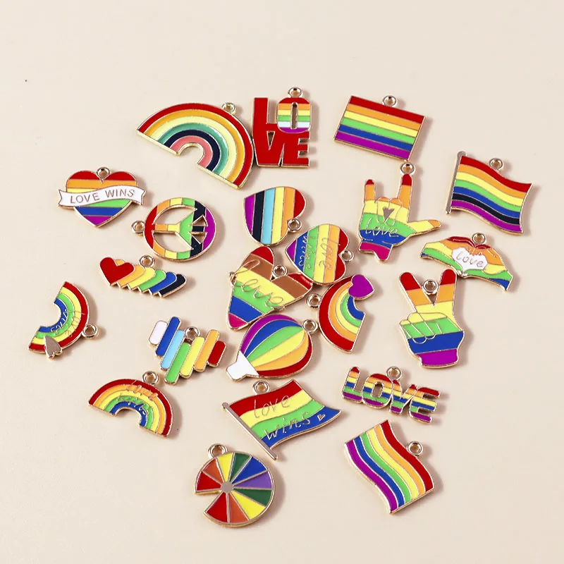 10Pcs New Enamel Colorful Rainbow Charm for Earring Bracelet Necklace LGBT Rainbow Heart Flag Pendant Jewelry Making Accessories