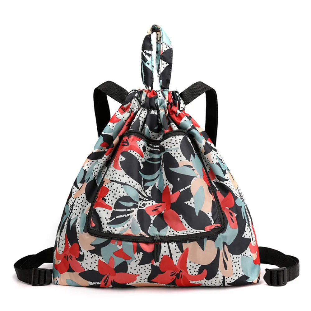 Simple Lightweight Drawstring Bag Animal Multifunctional Shopping Bag Flower Nylon Folded Backpack Trips