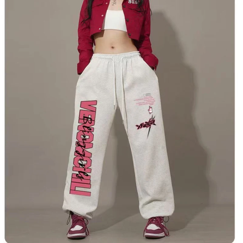 Americano hip-hop carta impressão calças femininas dança de rua cordão design moletom feminino primavera verão novo 2024 calças