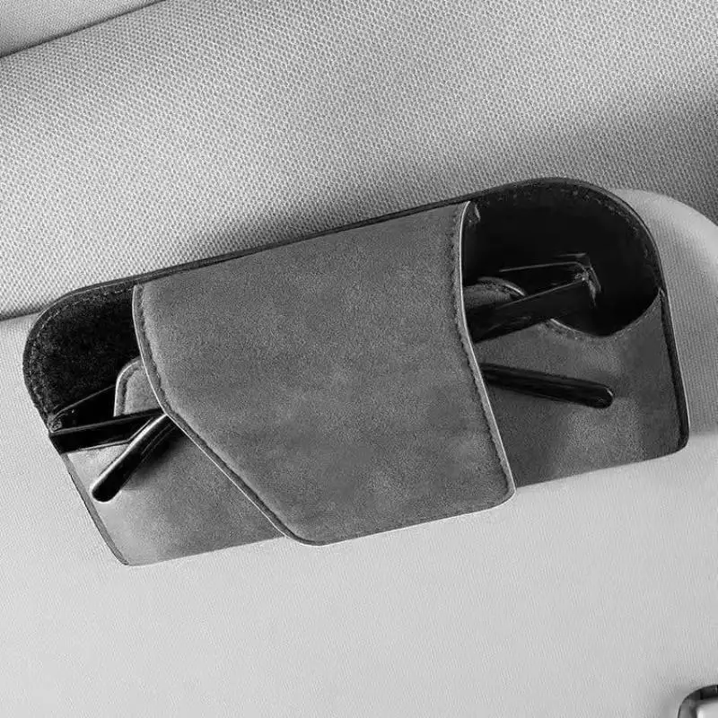 Car Sunglasses Case Compact Design Premium Suede Auto Sun Visor Holder Wear-Resistant Universal for Most Car Models