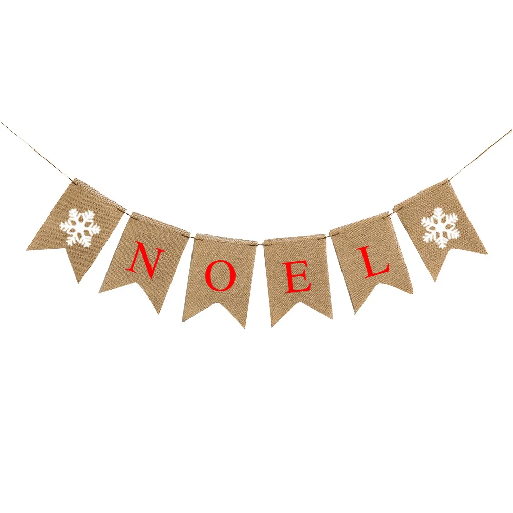 

Chic Xmas Banner Linen Christmas Pull Flag Bunting Decoration Home Office Wall Hanging for Festival Mc11