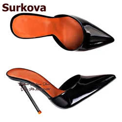 Surkova schwarz lila spitzen Zehen High Heel Schuhe 12cm 10cm 8cm Stilettos flache Pumps Sommer moderne Hausschuhe Abend Heels