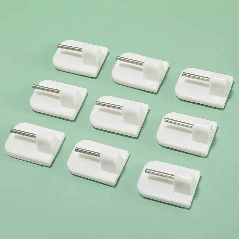 10pcs Rectangle Self Adhesive Hooks White Curtain Rod Stick On Wire Rail Hooks Net Voile Curtain Support  Bathroom Towel Holder