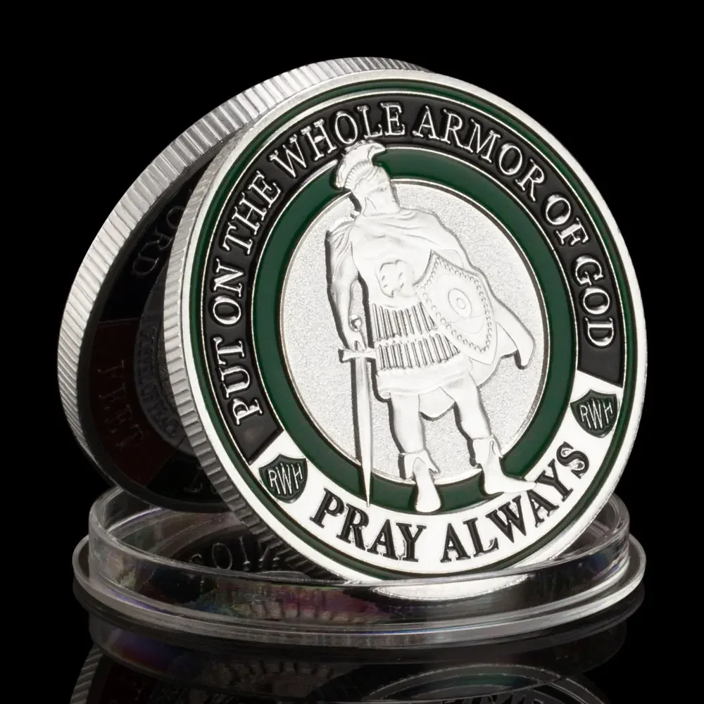 Put on The Whole Armor of God Souvenir Coin Silver Plated Commemorative Coin Ephesians Collection Art Pray Always Challenge Coin