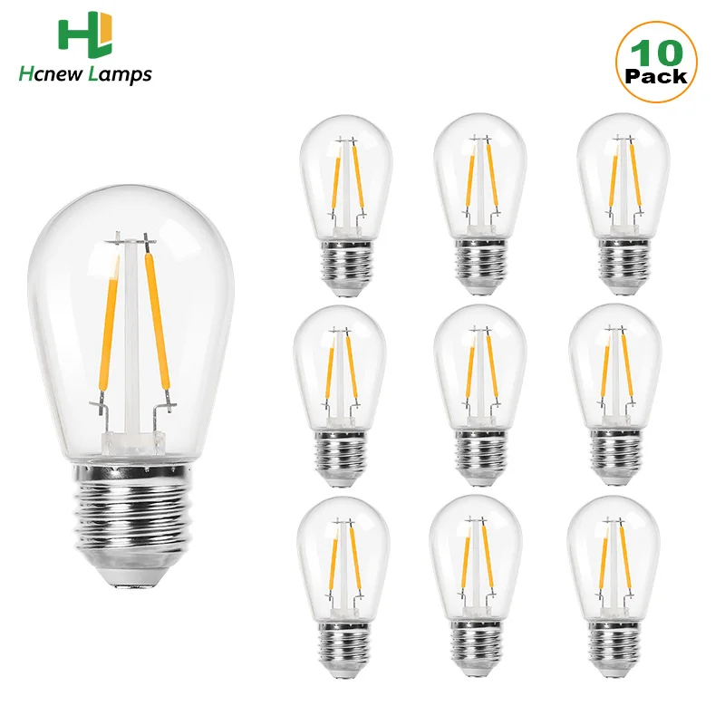 

10pcs S14 Plastic String Light Replacment Bulb 2w 1w Edison Light Lamps Shatterproof Led Filament Bulbs E27 Base 220v Warm White