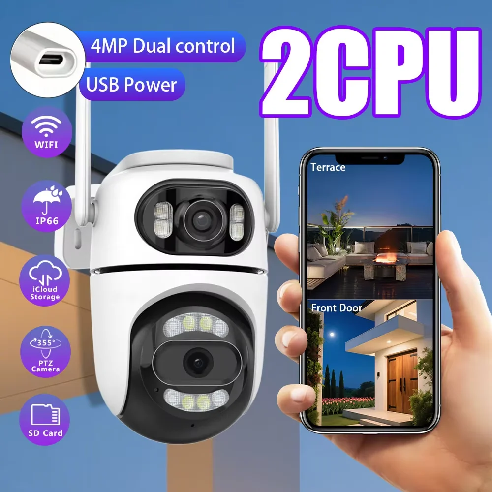 Icsee 4MP Dual Lens Indoor Security IP Camera, 360° Remote Access, WiFi PTZ, WiFi PTZ, Night Vision, WiFi PTZ Hidden Spy CCTV