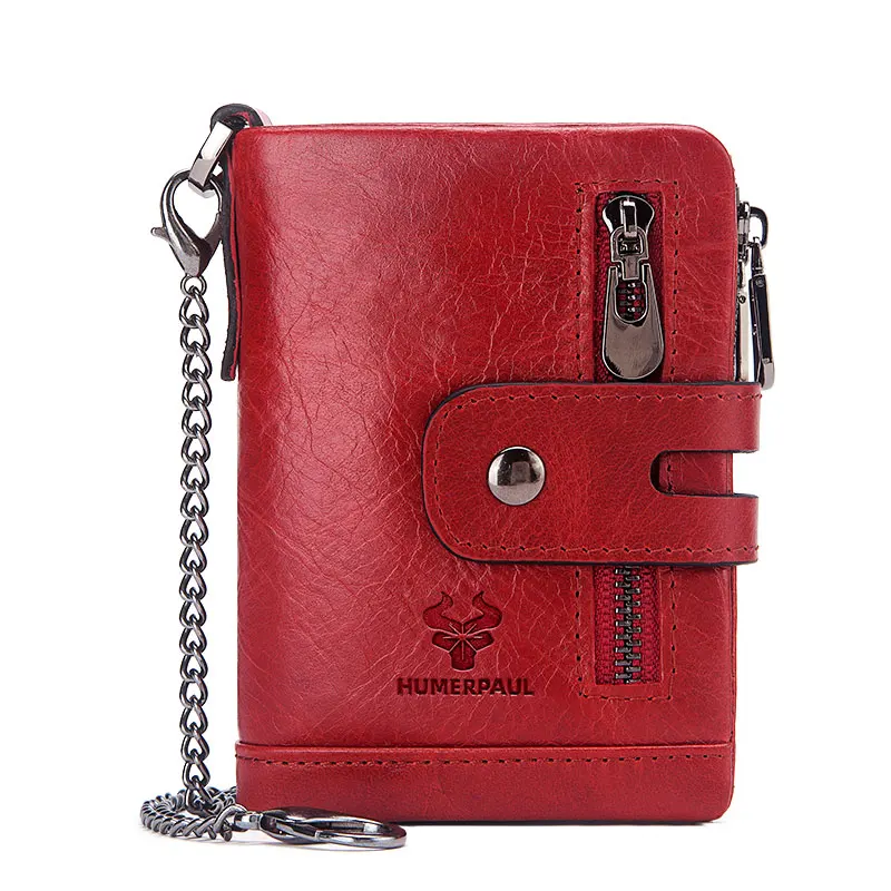 GZCZ 100%Genuine Leather Wallet With Zipper Coin Pocket For Men Money Card Holder Super Value Short Purse RFID