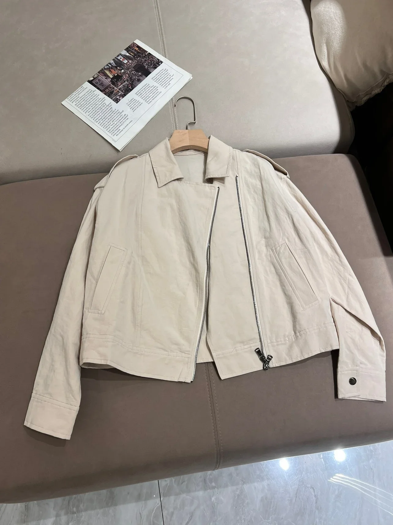 Veste en lin léger pour femme, col tailleur, manches longues, automne, printemps, commpiemont, nouveau, 2024