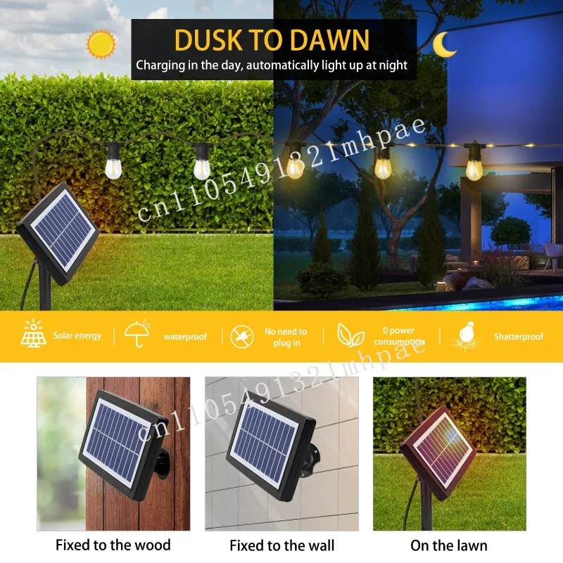 29ft 8.8m 10 Bulbs 76 Light Emitting Diode Decorative Light Outdoor Garden S14 String Light Solar Powered