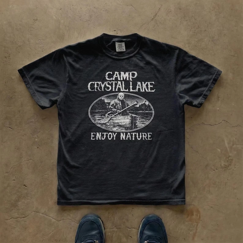 Crystal Lake Camping T-shirt Horror Movie Theme Lake Camping T-shirt  Unisex streetwear shirt  harajuku men clothing