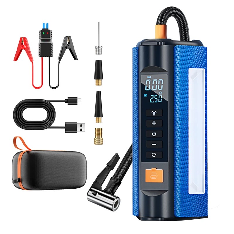 

12V Car Starter Jump Starter Start 25 times Tire Inflator 4 In 1 High Power Multifunction Power Bank with Smart Jump Cable