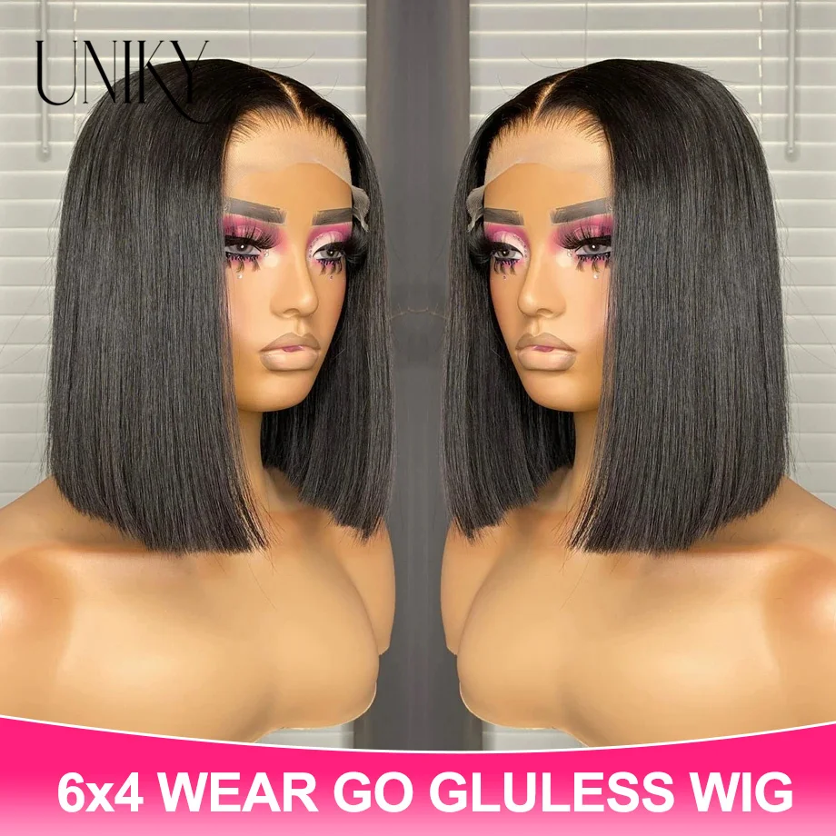 6x4Glueless Wear And Go Wig Straight Bob Lace Front Wigs Human Hair Glueless Ready to Wear Wigs New Upgraded No Glue Pre Cut Wig