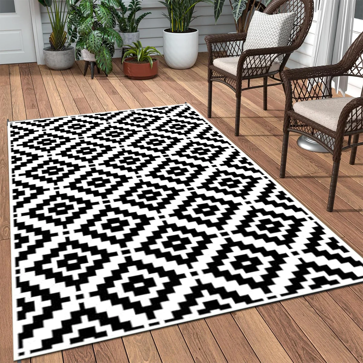 Double-Sided Outdoor Waterproof Reversible Mats Plastic Straw Patio Rugs PP Material Double Layer Woven Carpet Family Picnic Mat