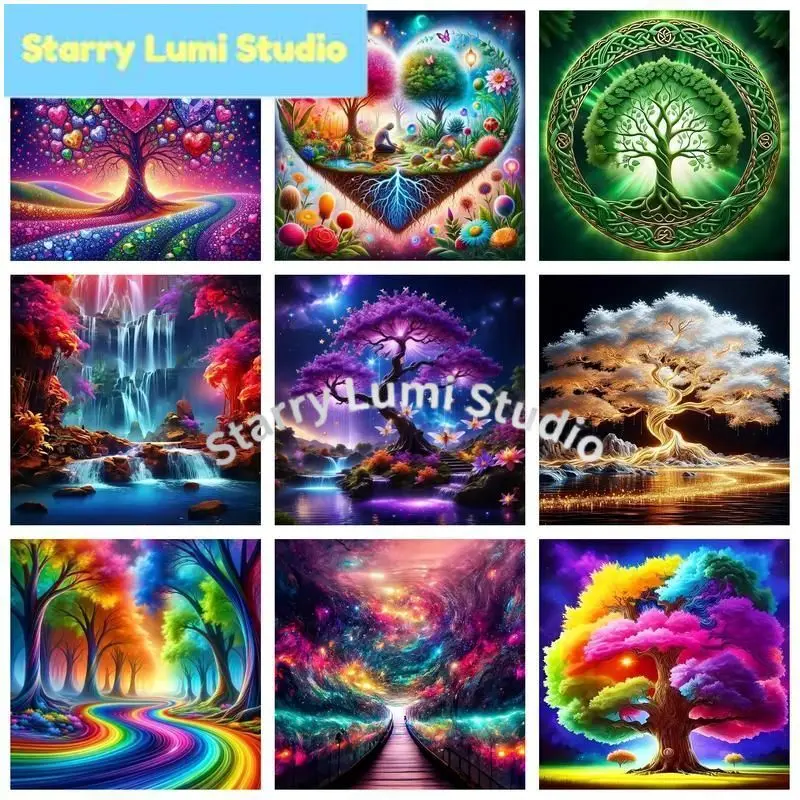 5d DIY Diamond Painting Colorful Tree  Full Square/Round Diamond Embroidery Landscape Mosaic Home Decoration Sale