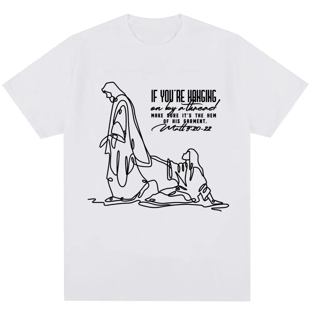 Funny Women with The Issue Touches Jesus Meme Graphic T-shirt Men Women Christian Religious T Shirt Loose Cotton Casual T-shirts