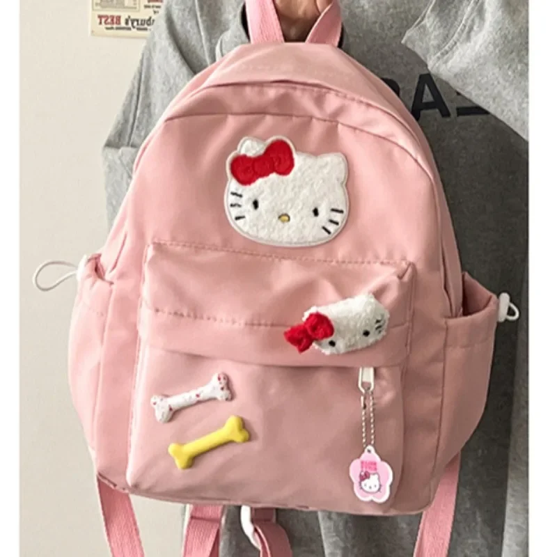 Xiuya Hello Kitty Womens Backpacks Y2k Cute Fashion Cartoon Nylon Patchwork Aesthetic Backpacks Small Sweet Kawaii Luxury Bag