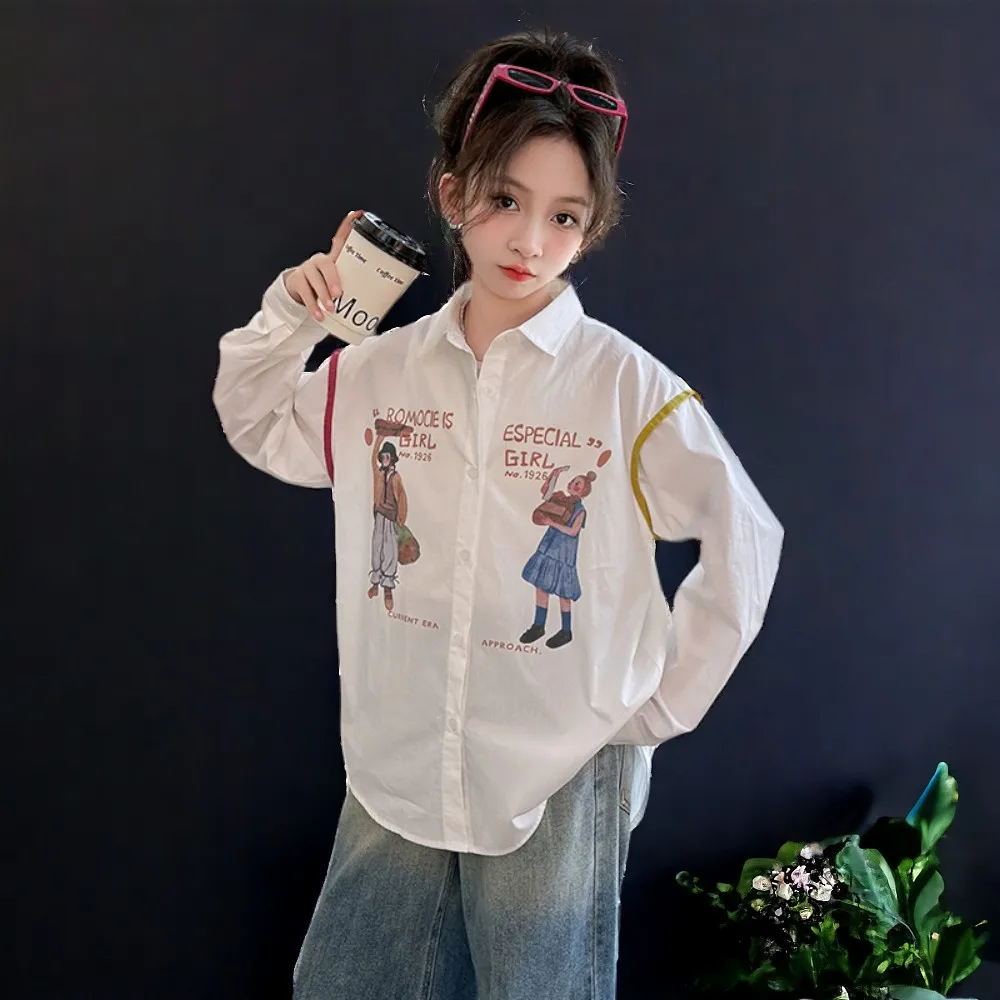 Baby Kids White Shirts Tops School Outfits Girls Casual Blouses Long Sleeve Teenagers Children Costumes 4 5 7 8 9 10 11 12 Years