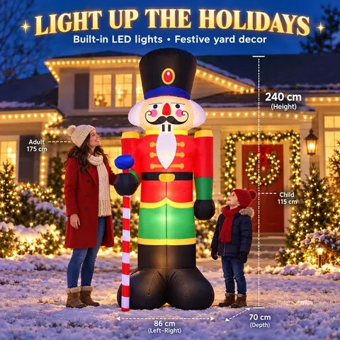 Christmas Inflatable Nutcracker Outdoor Yard Decoration with Lights, Christmas Soldier Inflatable Toy with LED Lights