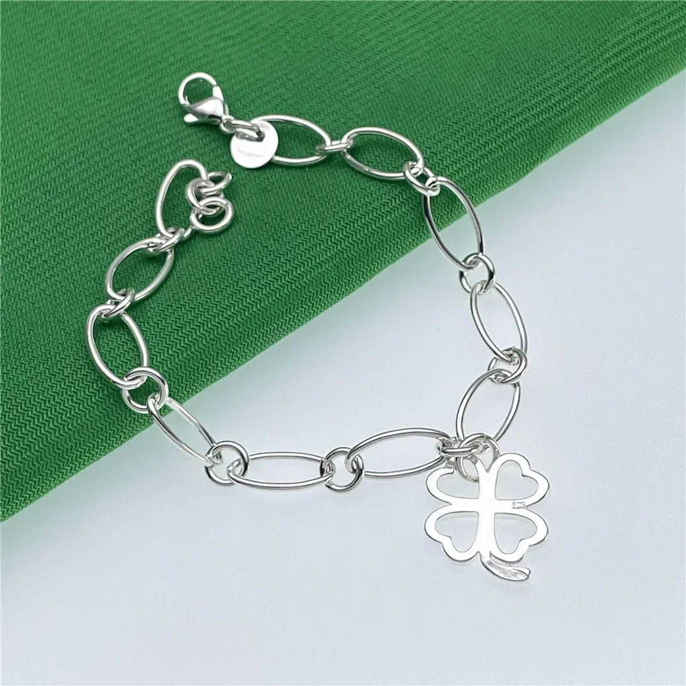 Fashion Kpop 925 Sterling Silver Pretty Four-Leaf Clover Bracelets For Women Street Versatile Jewelry Wedding Party Gifts view 6