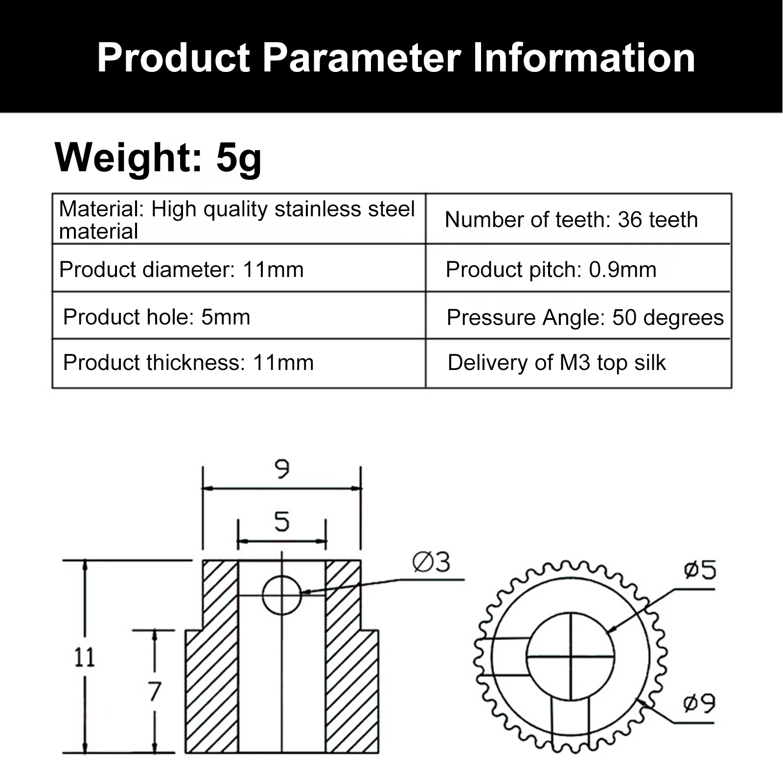 SADIJPR MK7/MK8 Stainless Steel Extrusion Wheel 3D Printer Accessories 36-Teeth Feed Wheel Double Top Wire 3D Printer Parts