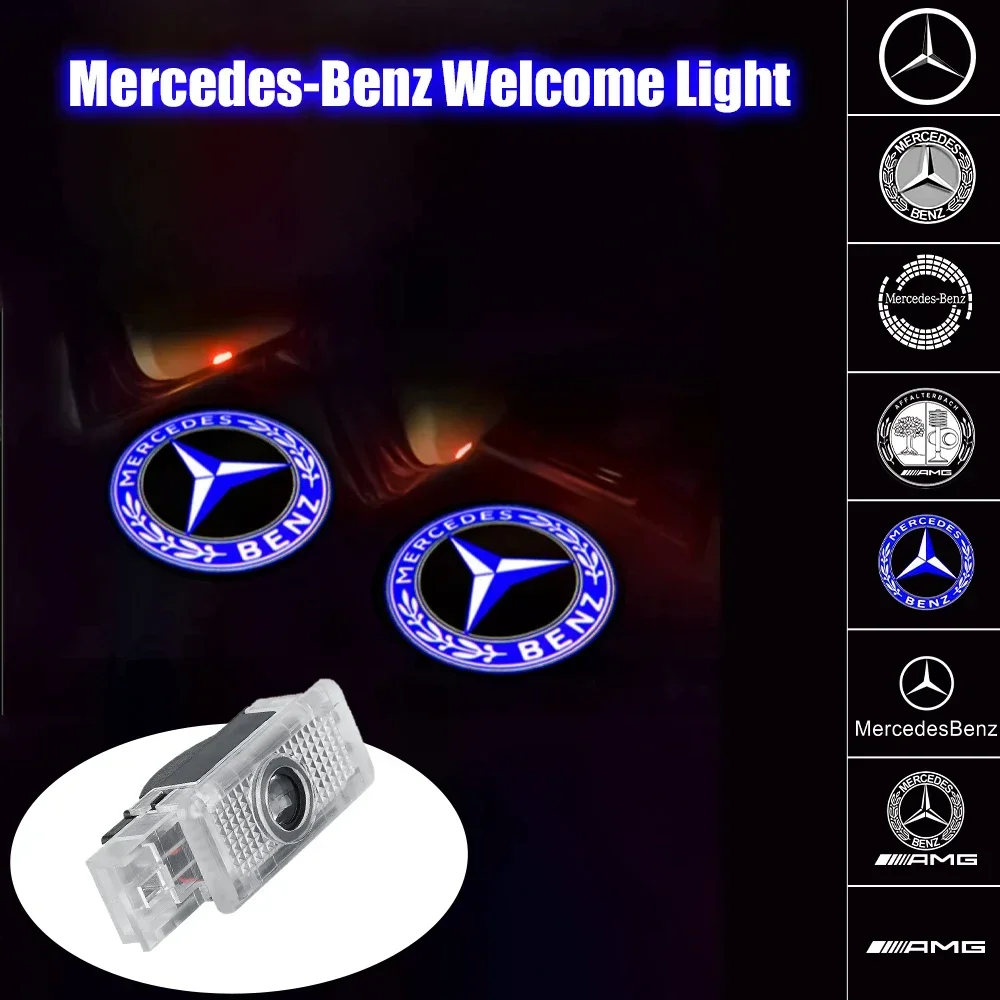 2PCS Original Car Door Welcome Light LED Auto Badge Projector Lamp For Mercedes Benz AMG Maybach W240 CLK SLK SLR C-class W203