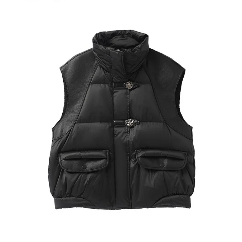 Inverno 2025 feminino gola engrossado quente para baixo colete y2k moda de alta qualidade solto curto ganso para baixo colete