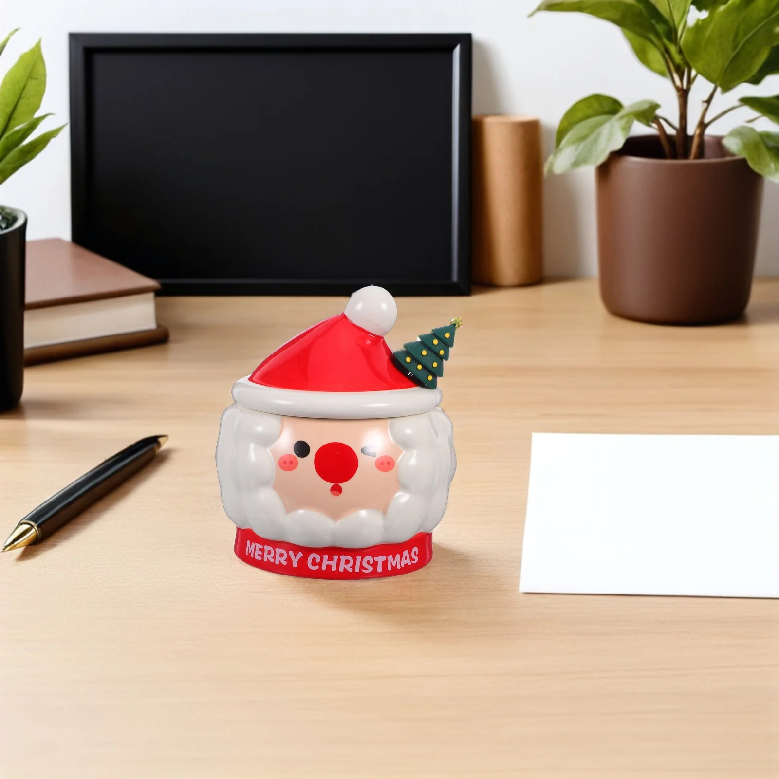 

Christmas Santa Claus Ceramic Mug Hand-Painted Holiday Coffee Cup Lid Cute Xmas Latte Hot Cocoa Tea Mug Festive Decor