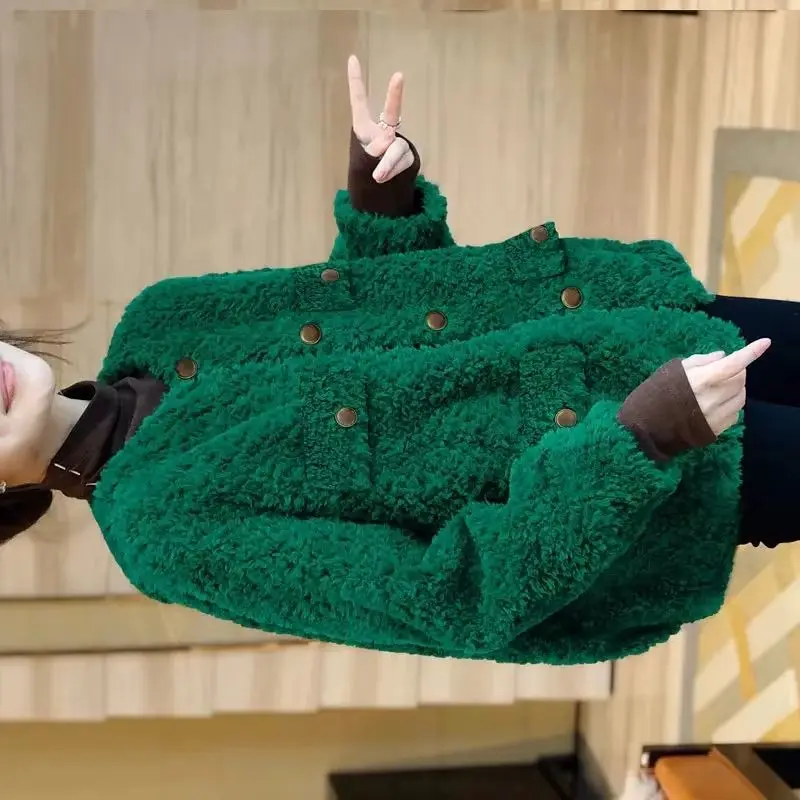 

European Femme Round Neck Patchwork Fleece Coat Autumn Winter Ladies Fashion Casual Thicken Jacket Women Large Size 4XL Outwear