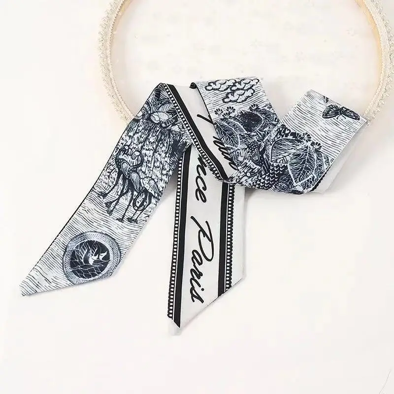 Fashion Women Letter Hair Ribbons French Elegant Long Headband Bag Strap Accessories Girls Bow Knot Long Hair Scarf HairBands